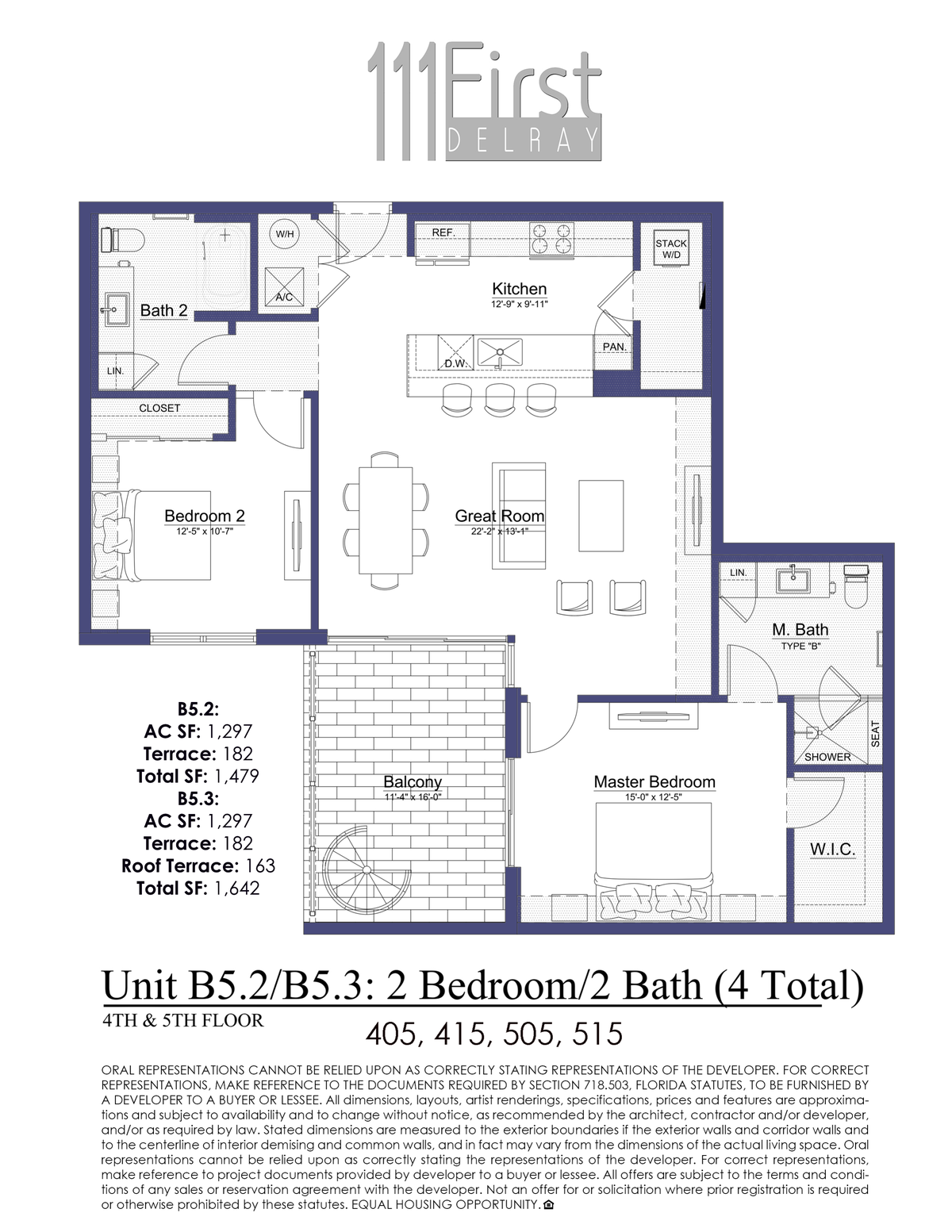 111 First Delray Unit B5.2 B5.3 Two Bedroom Two Bath Floor Plan